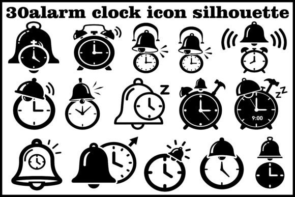 30 Alarm Clock Icon Silhouette Bundle