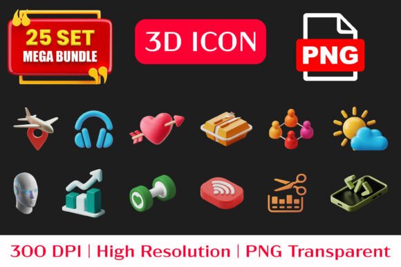 3D Isometric PNG Icons Mega Bundle