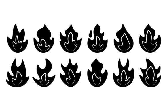 Black Fire and Flame Set: Minimalist Vector Fire Icons That Ignite Design Projects