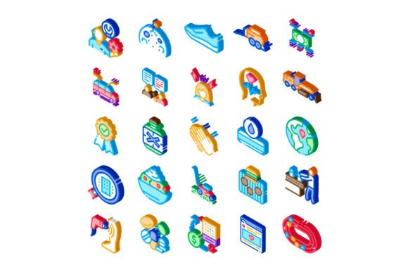 Diverse Isometric Icons Set Representing