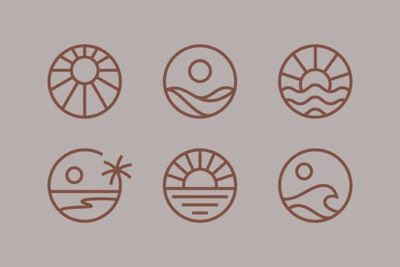 Minimalist Sun and Beach Line Art Logo