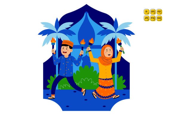 Muslim Couple Celebrating with Torches