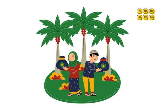 Muslim Couple Holding Charity Bags