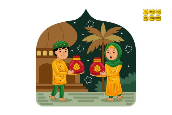 Muslim Man & Woman Holding Ramadan Gift