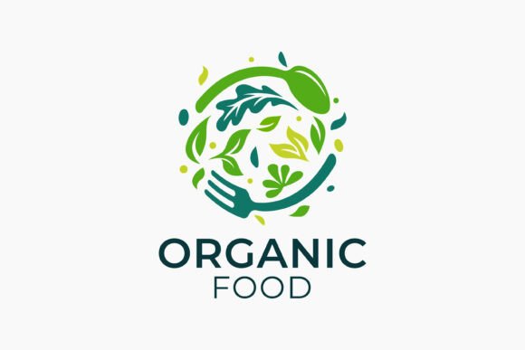 Organic Food Logo Green Leaves