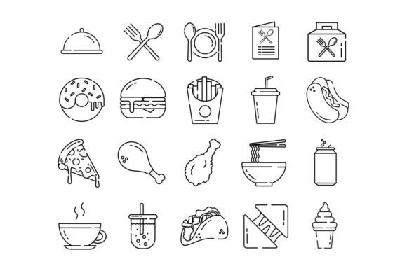 Set Icons Fast Food in Outline Style