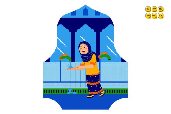 Woman Washing Hands at Fountain