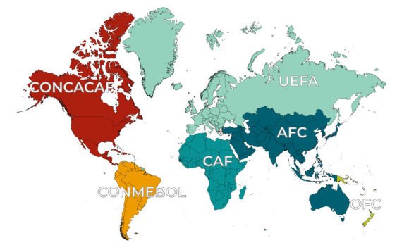 World Map with Football Regional Zones