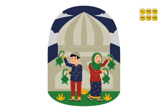 Young Couple Ramadan Holding Ketupat